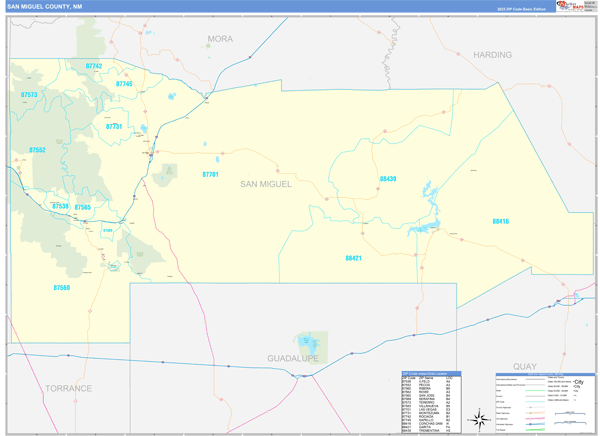San Miguel County, NM Zip Code Wall Map